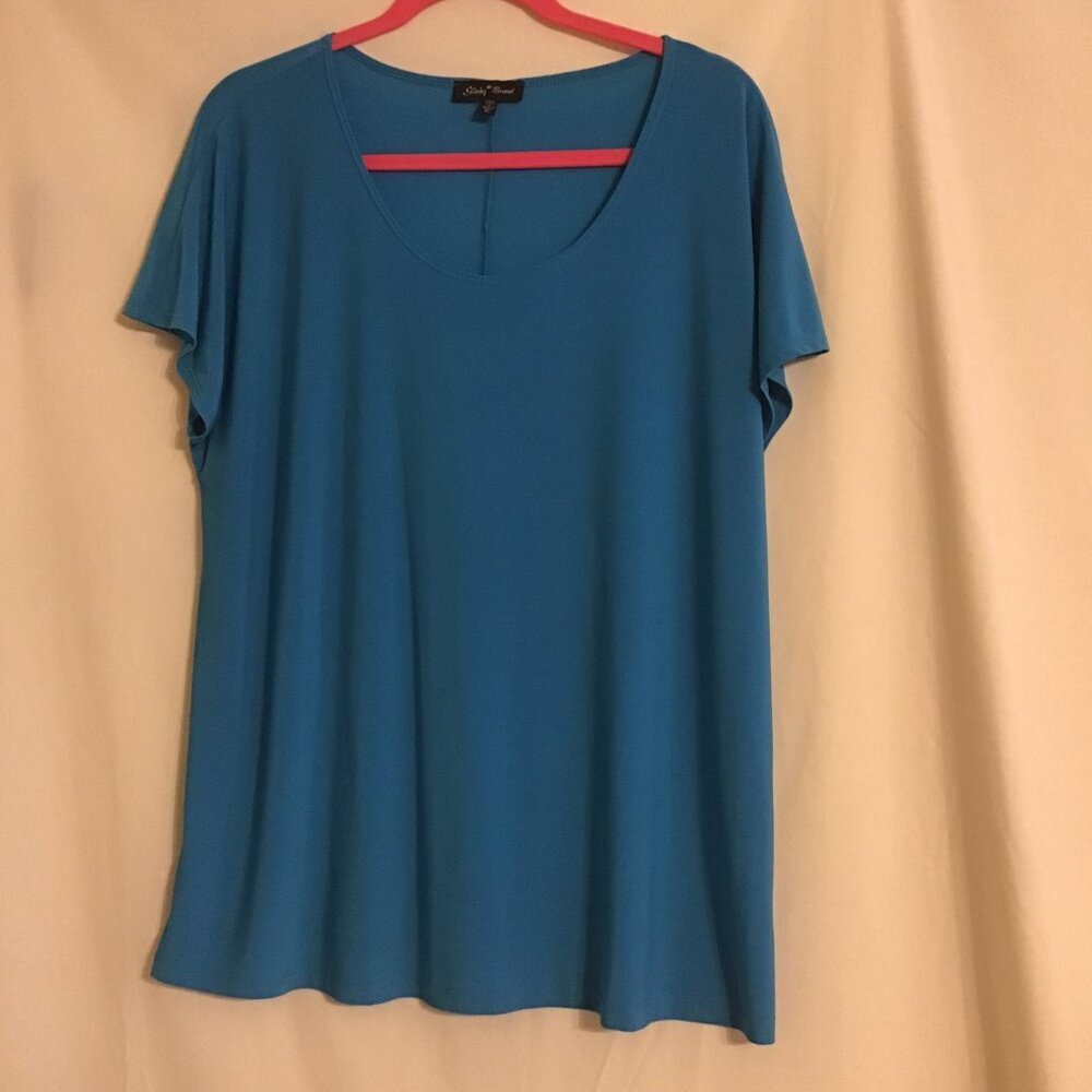 SLINKY BRAND Women's ROYAL BLUE Short Sleeved Stretch Scoop Neck Top XL